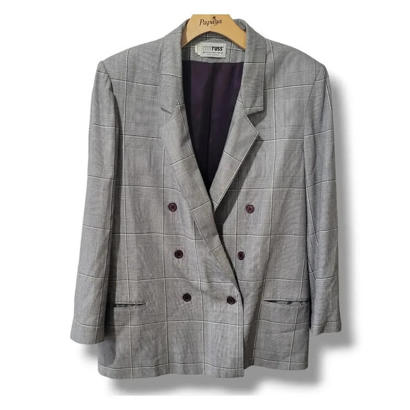rrrrruss Russ Togs women's vintage gray plaid  one button front workwear blazer - Picture 1 of 10